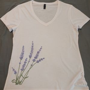 Womens White Shirts with Lavender Logo